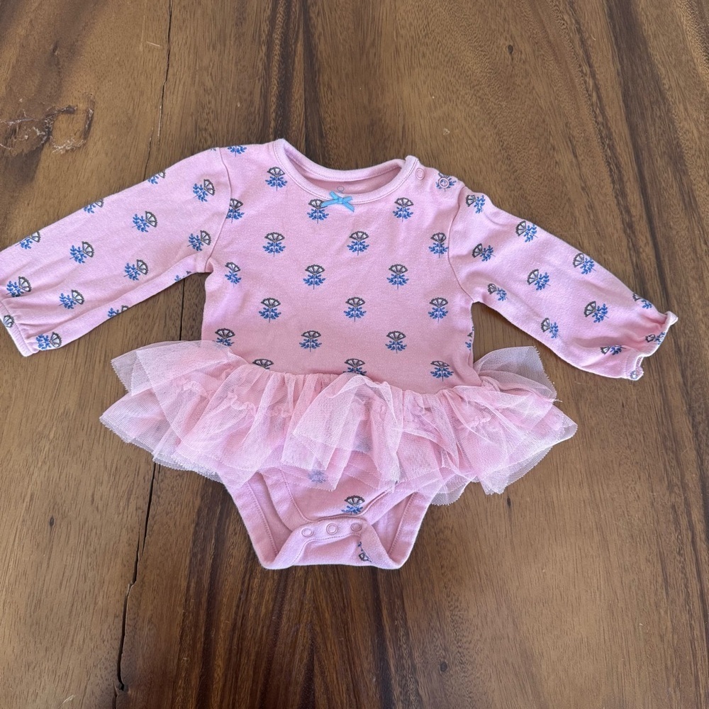 Mothercare Pink Floral Baby Bodysuit with Tulle Skirt Size 6-9M